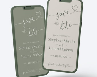 Sage Green Minimalist Digital Save the Date (Editable)
