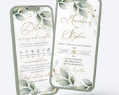 Sage Greenery Wedding Invitation: Digital Eucalyptus Template (SMS Invite, Electronic Invitation, GRACE | LE220)
