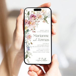 Floral Wedding Digital Invitation: Blush Pink, Peach & Violet (Editable)