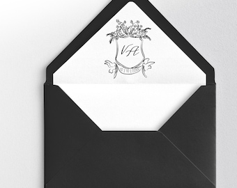 Crest Wedding Envelope Liner Template: Hand Drawn Monogram (Digital Download)