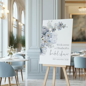 Dusty Blue Bridal Shower Welcome Sign | blue Printable Bridal Shower Sign, Flowers Bridal Shower Poster, Editable Template SKY | LE100