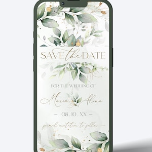 Sage Green Wedding Digital Save the Date, Eucalyptus Wedding Electronic Save the date, Greenery & Gold Editable Wedding Invite GRACE | LE220