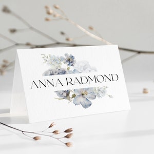 Blaue Tischkarte Vorlage | Blaue Hochzeit Tischdeko | BLAU Blumen Tisch Dekor Karte | Tent Folded Table Karte Avery Karte SKY | LE100
