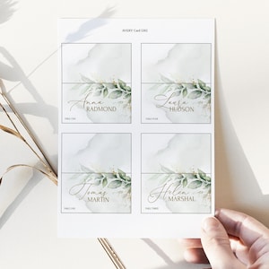 Salbeigrüne Hochzeit Tischkarte Vorlage Druckbare Eukalyptus Name Karte AVERY Card Greenery Sitzkarten Gefaltete Tischkarte GRACE Bild 3