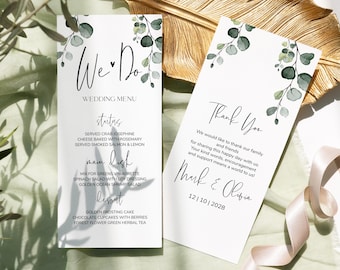 Minimalist Wedding Menu Template: Greenery Eucalyptus Design (Printable)