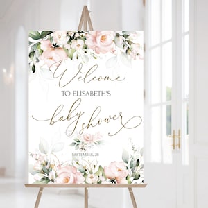 Pink Baby Shower Welcome Sign Template, Blush Pink Welcome Sign, Printable Baby Shower Welcome Poster, Editable, ROSIE | LE350