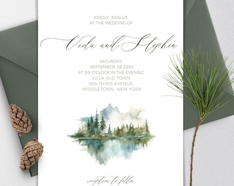 Forest Wedding Invitation Template: Printable Pine Tree Design