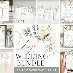 Hochzeitseinladung MEGA Bundle | Ivory Rose Hochzeitseinladung Set zum ausdrucken | Hochzeit lädt ein Set | Bearbeitbares Template MIA | LE150