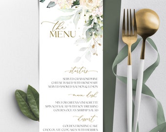 Modèle de menu de mariage IVOIRE | imprimable de menu de fleurs crémeuses | Menu de mariage modifiable moderne | MIA | LE150