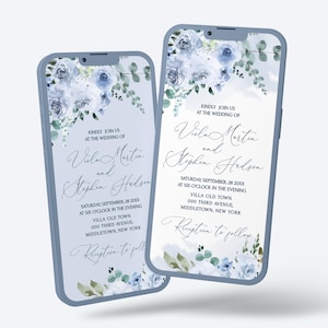 Blue Wedding Digital Invitation Template | Blue Flowers Wedding Electronic Invite Floral light Blue Wedding Invite | Instant Download | ELIA