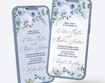 Blue Floral Wedding Invitation Template: Electronic Invite (Digital Download)