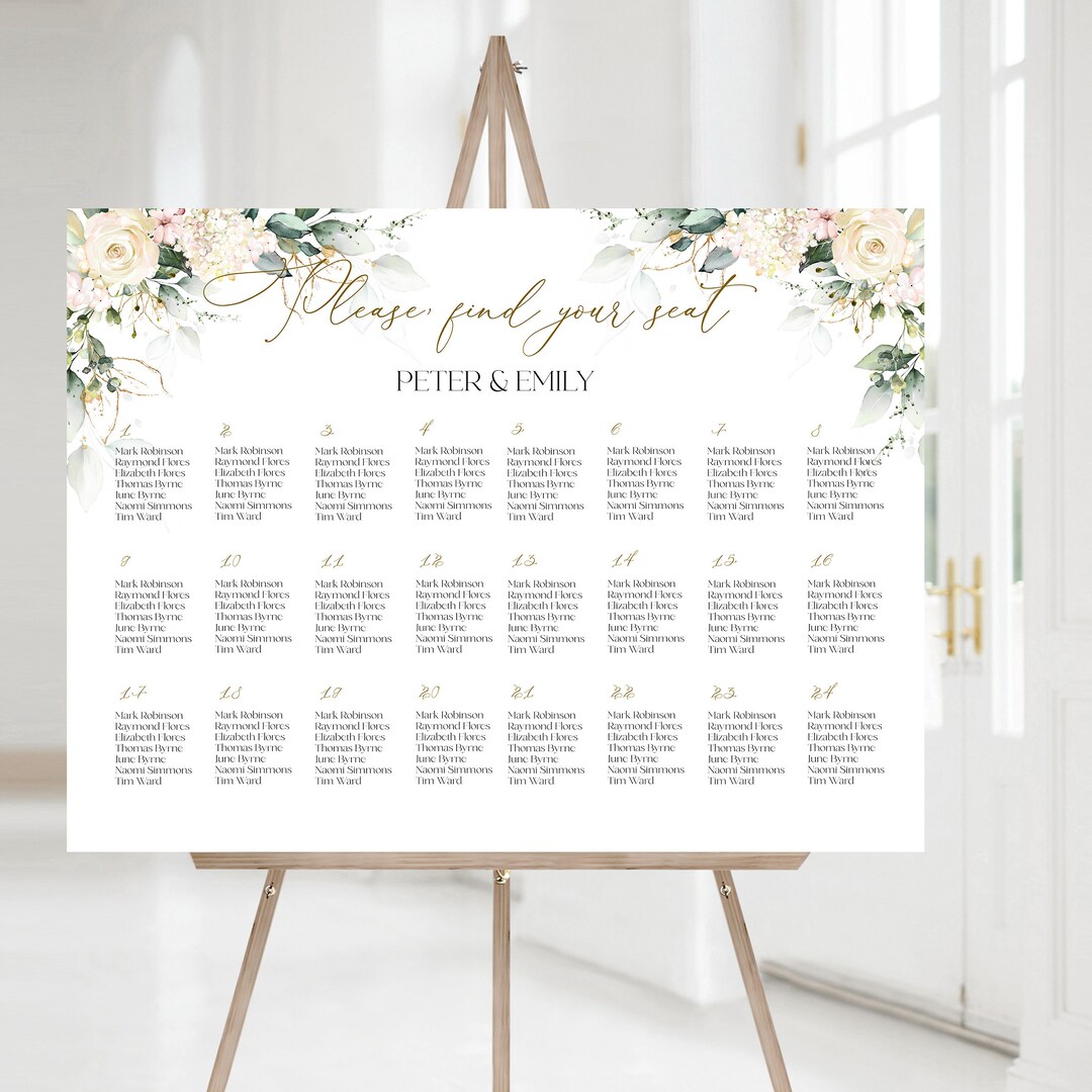 Ivory Floral Wedding Seating Chart Template: Boho Printable MIA | LE150 ...