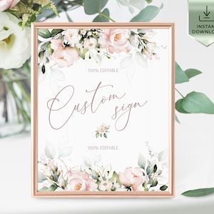 Blush Pink Floral Favors Sign Template: Editable Baby Shower (Digital Download)