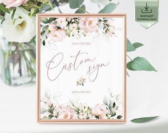 Sjabloon voor bord met roze bloemen gunsten: bewerkbare babyshower (digitale download)