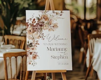 Cartello di benvenuto per matrimonio boho: motivo floreale in terracotta (stampabile)