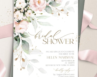 Blush rosa Brautdusche Einladung Vorlage | Rosa Brautparty einladen Karte | Bearbeitbar Blumen Brautparty einladen | ROSIE