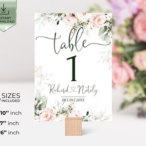 ROSE Table Numbers Template, Printable Blus Pink Wedding Table Numbers ...