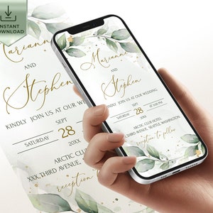 Greenery Wedding Digital Invitation Template | Eucalyptus Wedding Text Sms Invite | Editable Wedding Electronic Invitation | GRACE