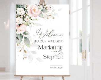 Blush Pink Wedding Welcome Sign Template, Editable Floral Welcome Poster, Printable Wedding Welcome Board, Pink Welcome Board | ROSIE LE350