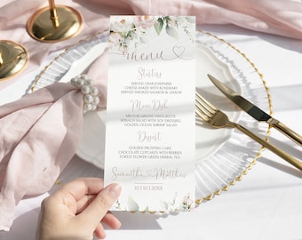 Blush Pink Floral Wedding Menu Template (Printable)