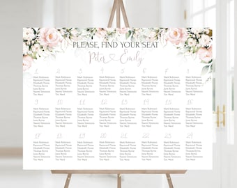 Pink Wedding Sitzplan | Blush Pink Sitzplan | Blush Pink Flowers Printable Sitzplan | Bearbeitbare Sitzplanvorlage | ROSE