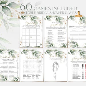 Sage Green Bridal Shower Games: Eucalyptus Gold Template (Printable) GRACE LE270
