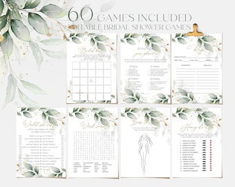 Saliegroen vrijgezellenfeestspellen: sjabloon eucalyptusgoud (afdrukbaar) GRACE LE270