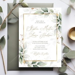Sage Hochzeit Einladung Vorlage | Gold Eukalyptus Hochzeit einladen | Sage Green Eukalyptus Einladen | Grüne Hochzeit GRACE | LE220