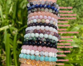 64 tipos de pulseras de piedras preciosas genuinas, pulsera de cristal elástica para hombres y mujeres, para su regalo, 6 mm, 8 mm, 10 mm