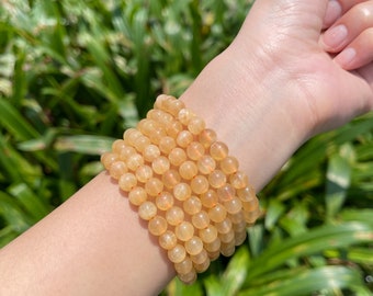 Genuine Honey Calcite Bracelet, Yellow Calcite Beaded Bracelet, Handmade Crystal Bracelet, Energy Bracelet, Gift for Him