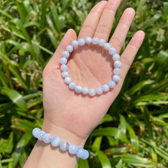 Genuine Blue Lace Agate Bracelet, Gemstone Bracelet for Men and