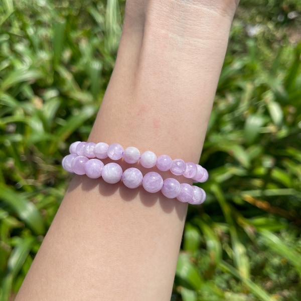 Genuine Kunzite Bracelet, Gemstone Bracelet, Stretchy Crystal Bracelet, 6mm, 8mm, 10mm