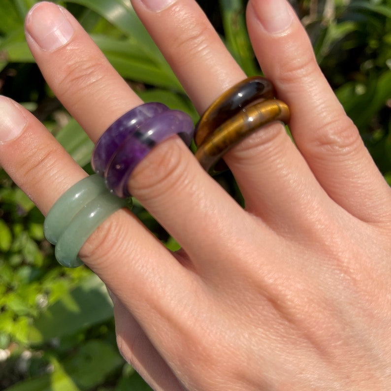 Natural Gemstone Band Ring, Solid Band Ring, Gemstone Ring, Crystal Ring for Men and Women, Jewelry DIY, Gift for Her zdjęcie 9