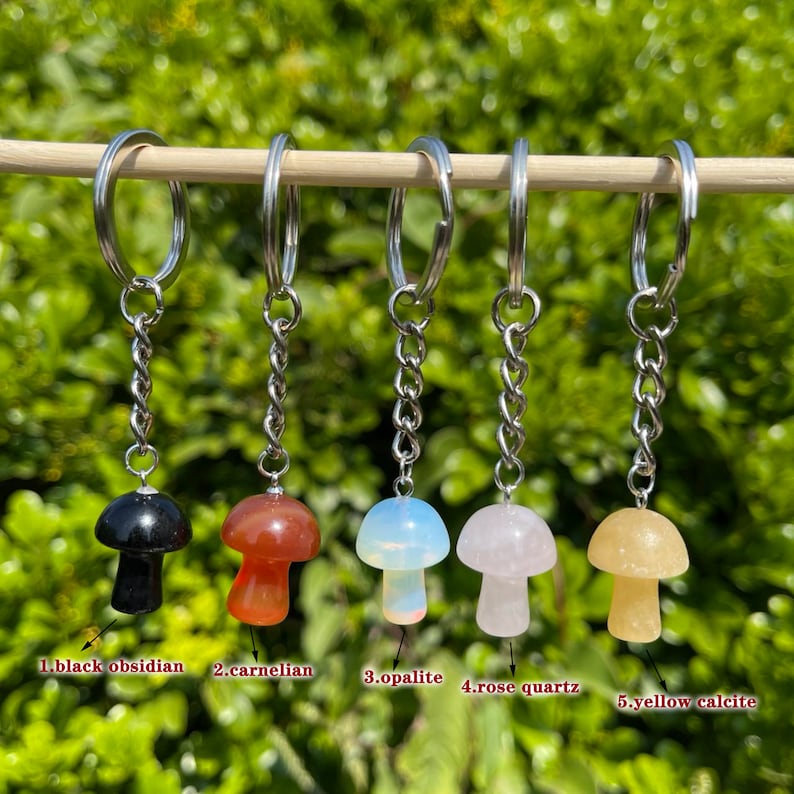 Crystal Mushroom Keychain, Mushroom Decor, Crystal Keychain. Gift for Her, Healing Crystal image 2