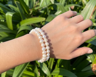 Genuine Freshwater Pearl Bracelet, Stretchy Bracelet, Bracelet for Women, Sterling Silver or Gold Clasp Bead Bracelet, Gift for Her