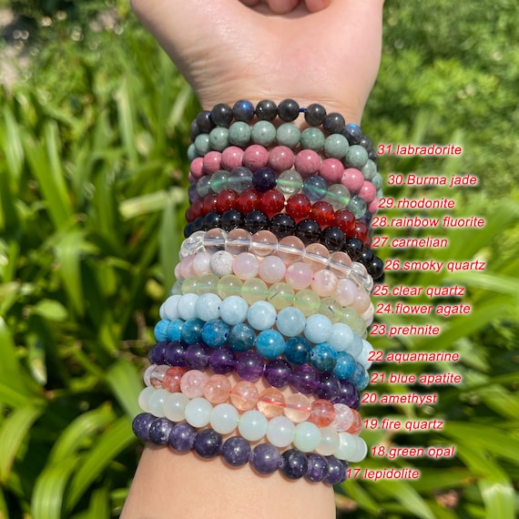 64 tipos de pulseras de piedras preciosas genuinas, pulsera de cristal  elástica para hombres y mujeres, para su regalo, 6 mm, 8 mm, 10 mm -   México