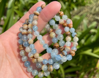 Natural Blue Calcite Bracelet, Handmade Gemstone Bracelet, Stretchy Crystal Bracelet, Lemurian Bracelet, For her Gift, Minimalist Jewelry