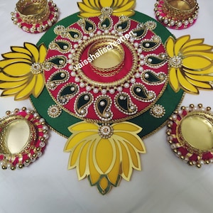 Handmade Gota Patti Tealight Holder Rangoli, LED Light, Coffe Table Decor, Indie Room Decor, Wedding Gift, Indian Diwali Festival decor