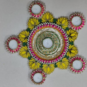 Handmade Gota Patti Tealight Holder Rangoli, LED Light, Coffe Table Decor, Indie Room Decor, Wedding Gift, Indian Diwali Festival decor