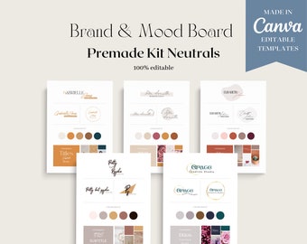 Modèle de tableaux de marque modifiable | Création de logos | Toile | Modèle de marque modifiable | Palette de couleurs | Kit de marque préfabriqué Neutres | Minimal