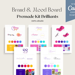 Plantillas de tableros de marca editables / Diseño de logotipo / Canva / Plantilla de marca editable / Paleta de colores / Kit de marca prediseñado Brillantes / Minimalista