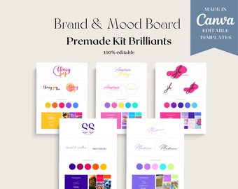 Modèle de panneaux de marque modifiables| Création de logo | Toile | Modèle de marque modifiable | Palette de couleurs | Kit de marque préfabriqué Brillants| Minimal