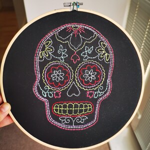 Handmade Embroidery Mexican Sugar Skull- Glow In The Dark Wall Hanging Artwork
