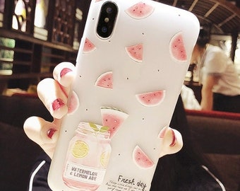 Handy Hülle Fruit Melone Obst Wassermelone Schutzhülle iPhone X XR XS 11 12 13 Pro Max Case Cute Tasche niedlich