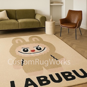 Labubu Design Handmade Hand Tufted Rug | Custom Cartoon Character Rug | Unique Handmade Carpet for living room, bedroom | 9x12, 8x10, 6x9&#39;