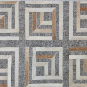 Patchwork Cowhide Handmade Leather Carpet | Natural Cowhide Leather | Boho Rustic Home Decor | Custom Sizes Available | Artisan-Made