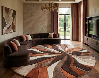 Alfombra moderna redonda de lana tejida a mano, alfombra abstracta, alfombra de diseño de lujo, alfombra a medida, decoración para sala de estar y dormitorio.