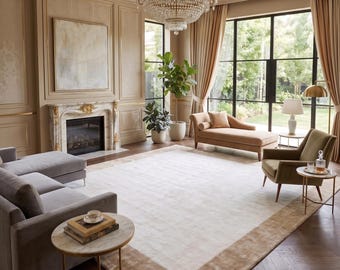 Alfombra de seda tejida a mano, alfombra color marfil beige, alfombra minimalista de lujo, alfombra moderna neutra, alfombra personalizada para sala de estar, decoración de piso hecha a mano