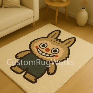 Labubu Inspired Handmade Hand-Tufted Rug | Custom Cartoon Character Carpet | Unique Playful Rug For Kids & Home Decor Size 4x6 5x8 6x9 8x10