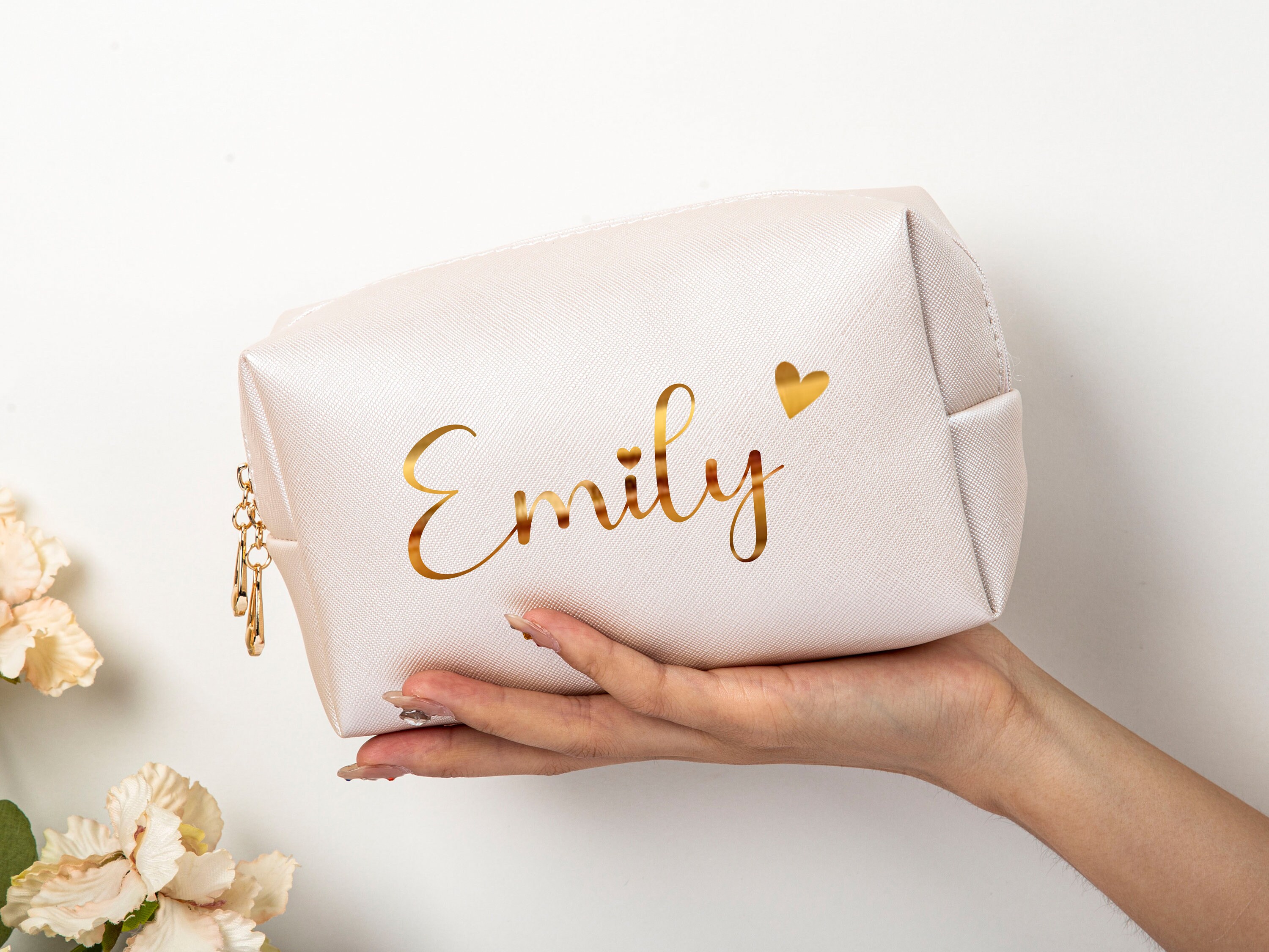 Personalized Bridesmaid Gifts, Bridesmaid Makeup Bags, Cosmetic Bags,  Toiletry Bags for Bridesmaids, Bridesmaids Pouches, Rose Gold, Gold 